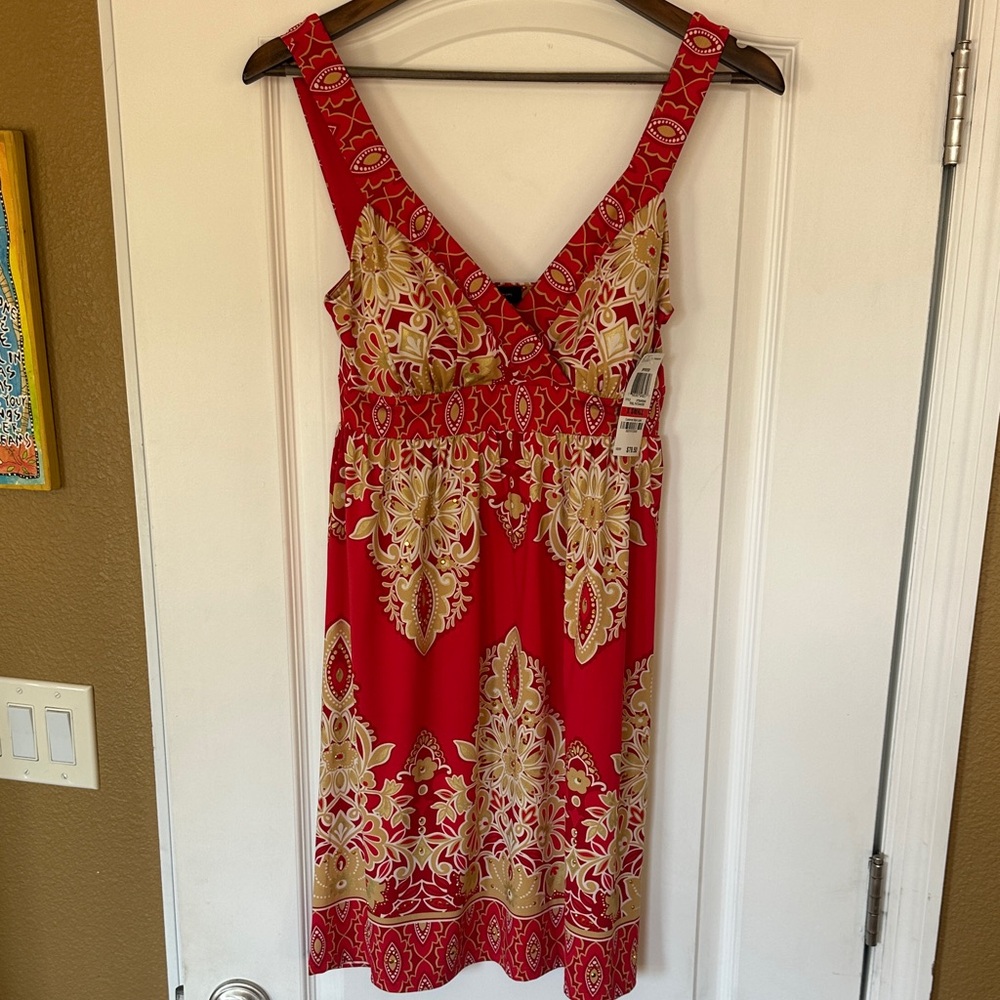 NWT INC International Concepts Red and Gold  Paisley Patterned Midi Dress
